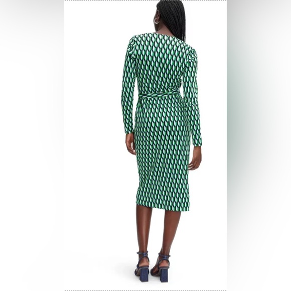 Diane‎ Von Furstenberg Midi Wrap Green Geometric Long Sleeve Dress - Picture 2 of 6